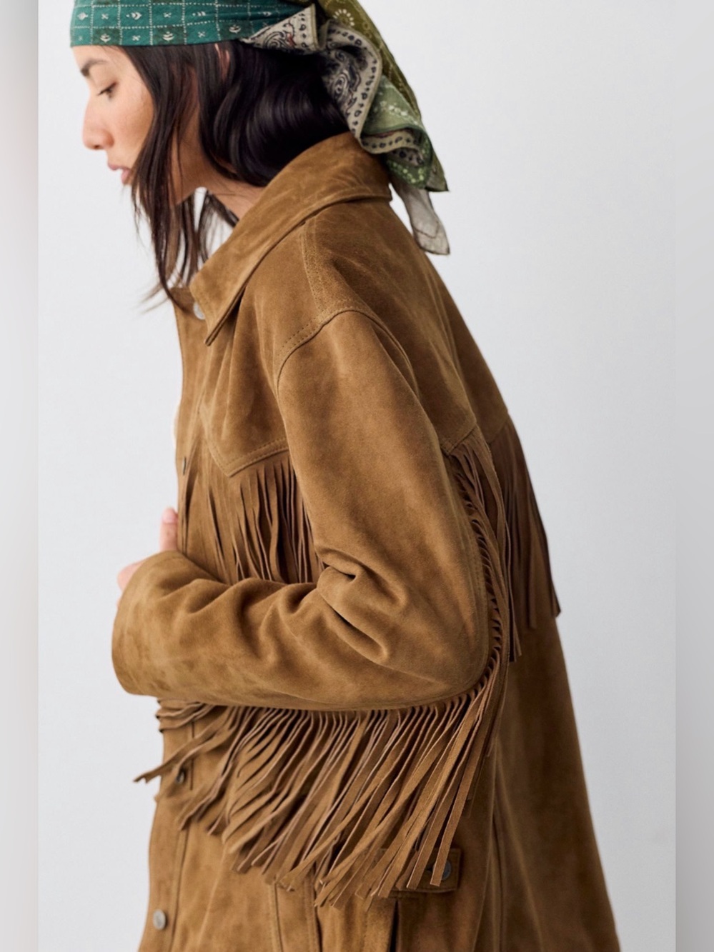 We The Free Fringe Out Suede Jacket Olive Tapenade Brown XS New 100% goat suede - Picture 3 of 13